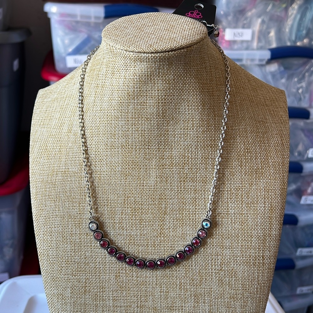 Paparazzi, hot pink, ombre crescent, rhinestone necklace